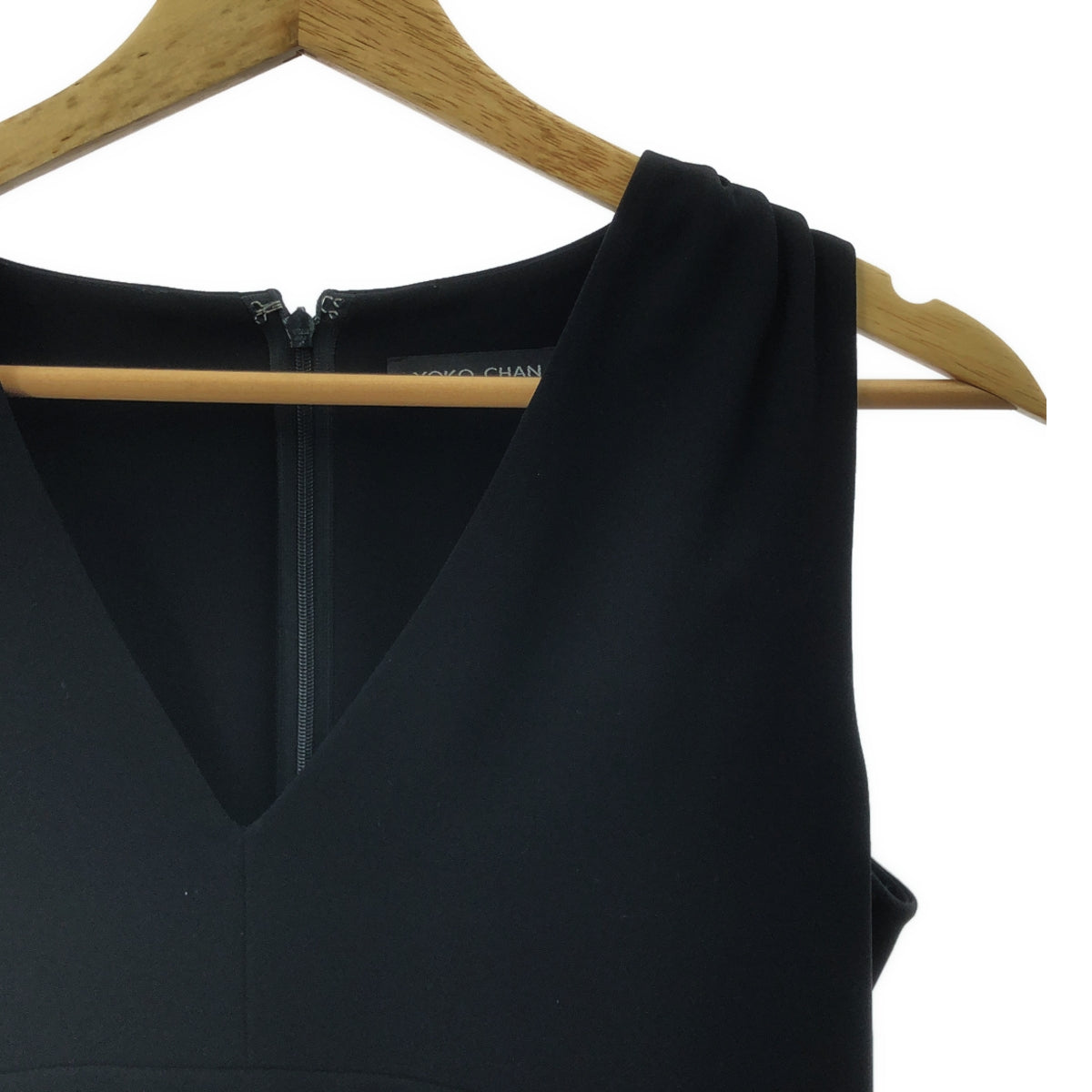 【美品】  YOKO CHAN / ヨーコチャン | ショルダーパール Vネック ノースリーブ ワンピース | 38 | ブラック | レディース