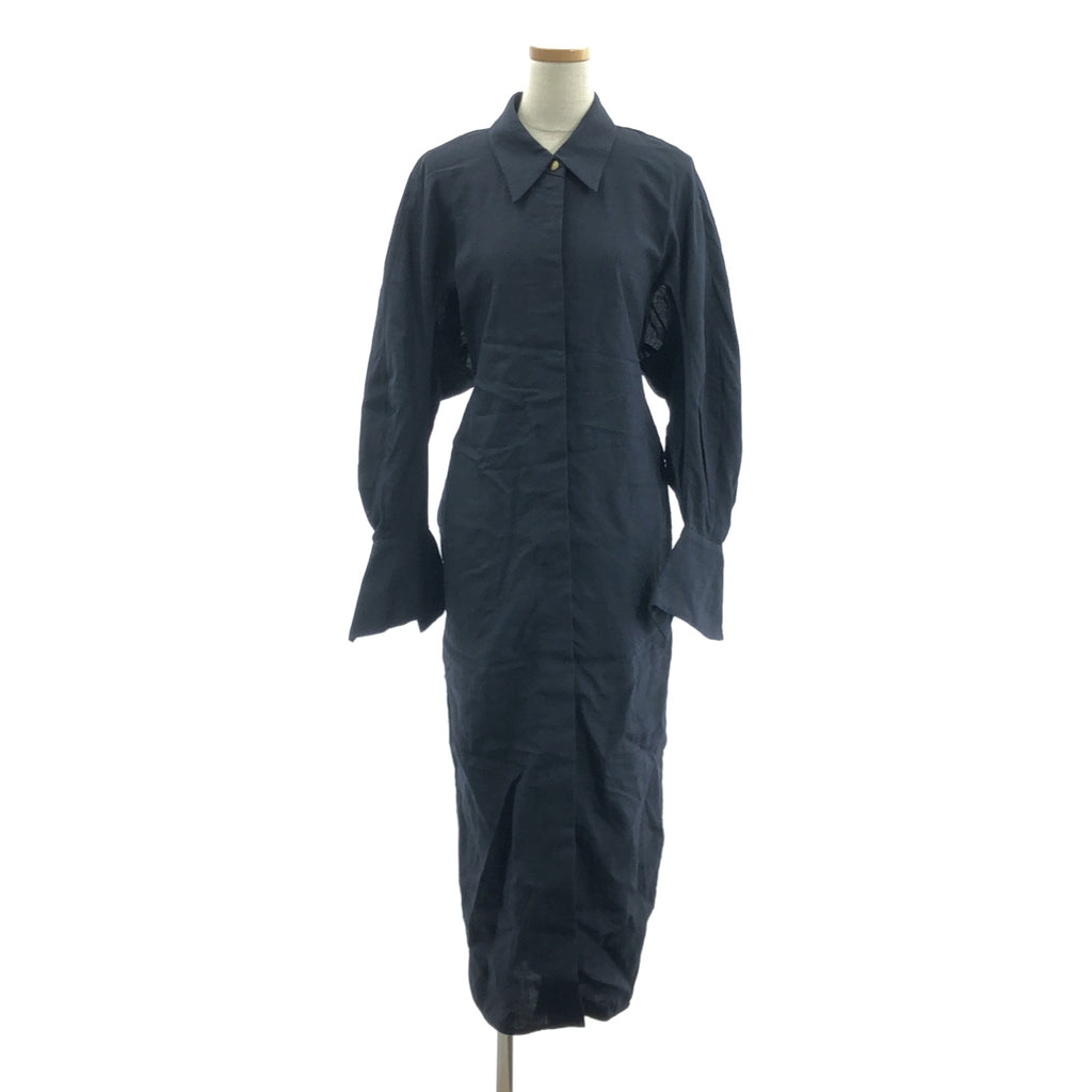 Mame Kurogouchi / マメクロゴウチ | 2022SS | Viscose Hemp Shirtdress バックベルト ヘンプ シャツドレス ワンピース | 2 | ネイビー | レディース
