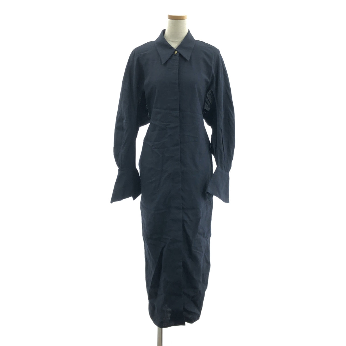 Mame Kurogouchi / マメクロゴウチ | 2022SS | Viscose Hemp Shirtdress バックベルト ヘンプ シャツドレス ワンピース | 2 | ネイビー | レディース