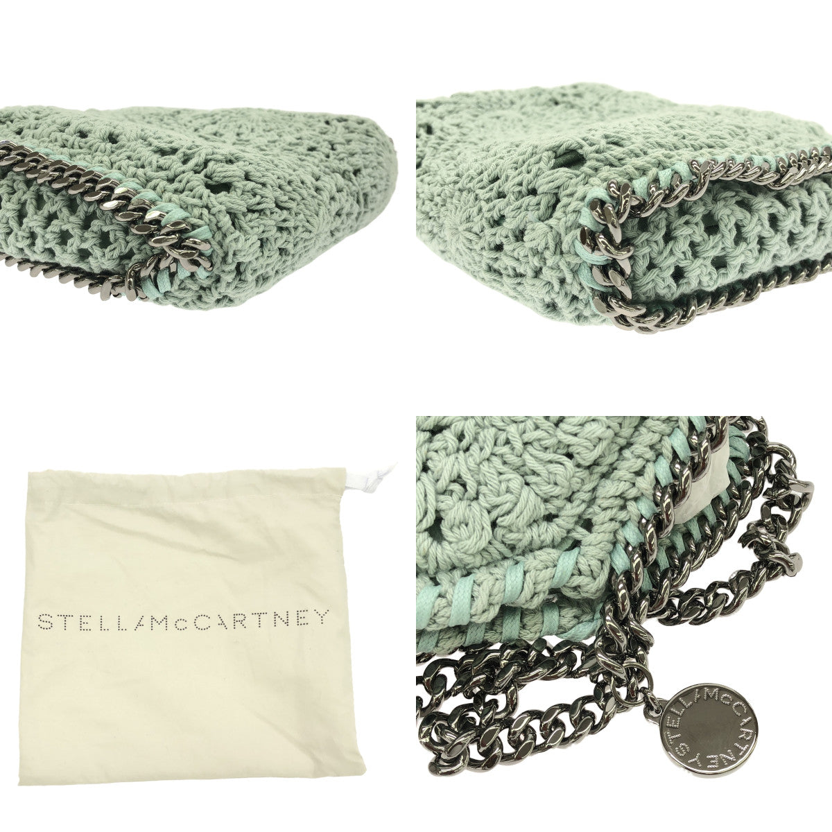 【美品】  STELLA McCARTNEY / ステラマッカートニー | 2way TINT TOTE / タイニートート クロシェ かぎ針編み ニット チェーンショルダーバッグ | LIGHT MINT | レディース