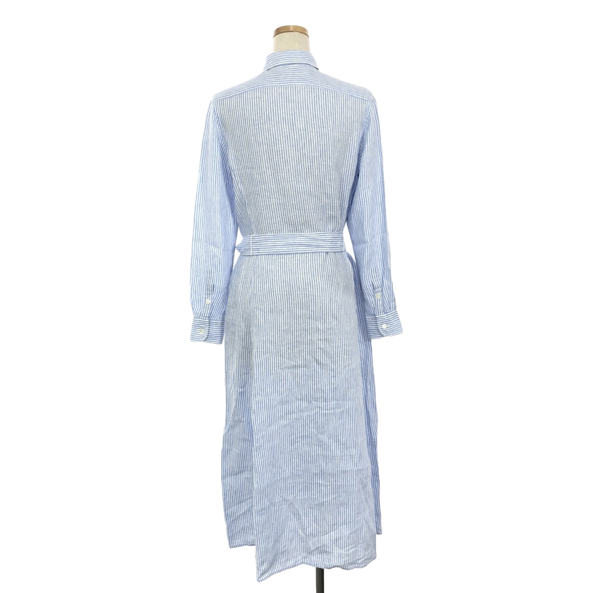 [Good Condition] POLO RALPH LAUREN | Linen Belted Long Shirt Dress | 0 | White/Blue | Women's