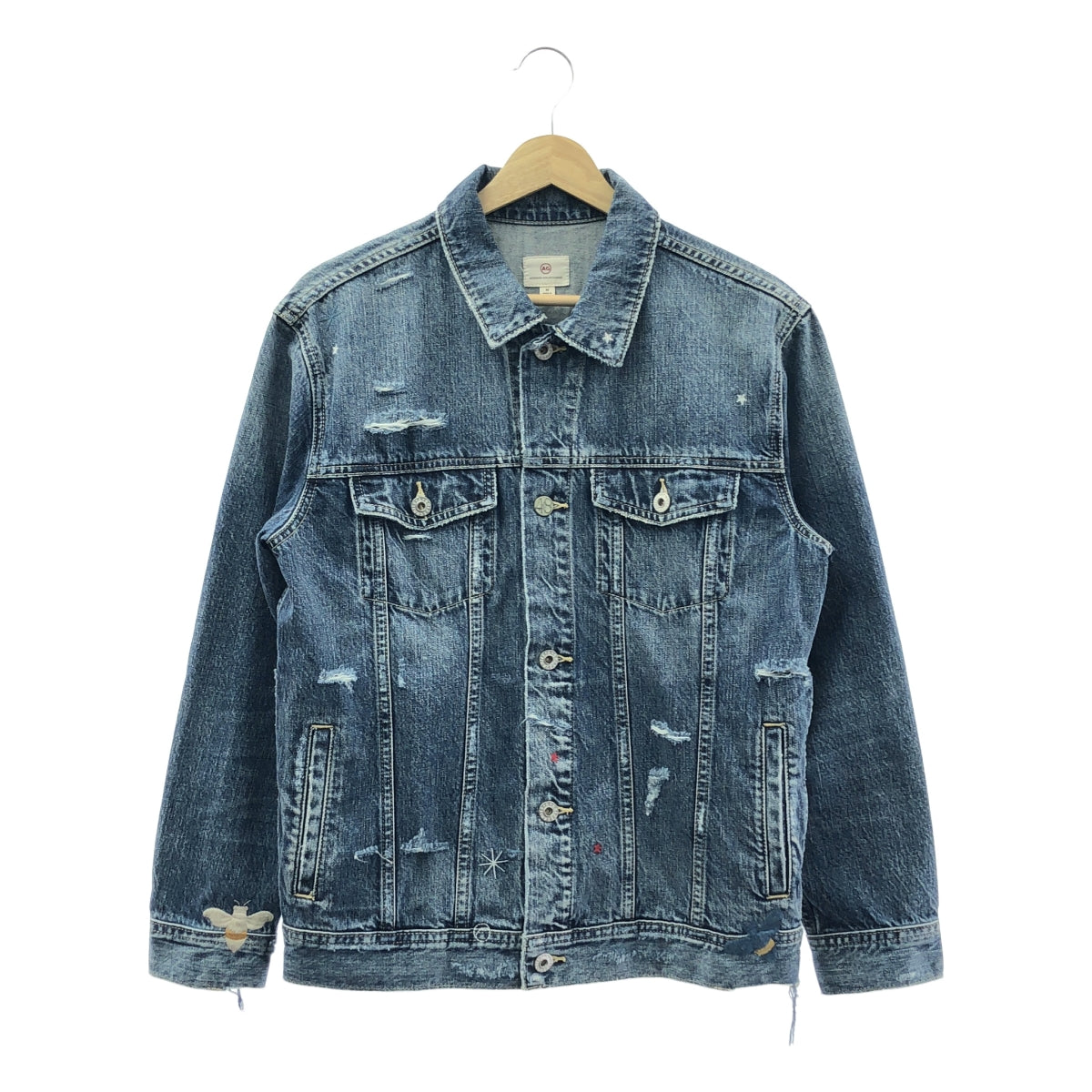 AG adriano Goldschmied / 에이지 아드리아노 골드 슈미트 | Distressed Denim Jacket / 비 벌 데미지 가공 데님 재킷 | M | 인디고 | 여성