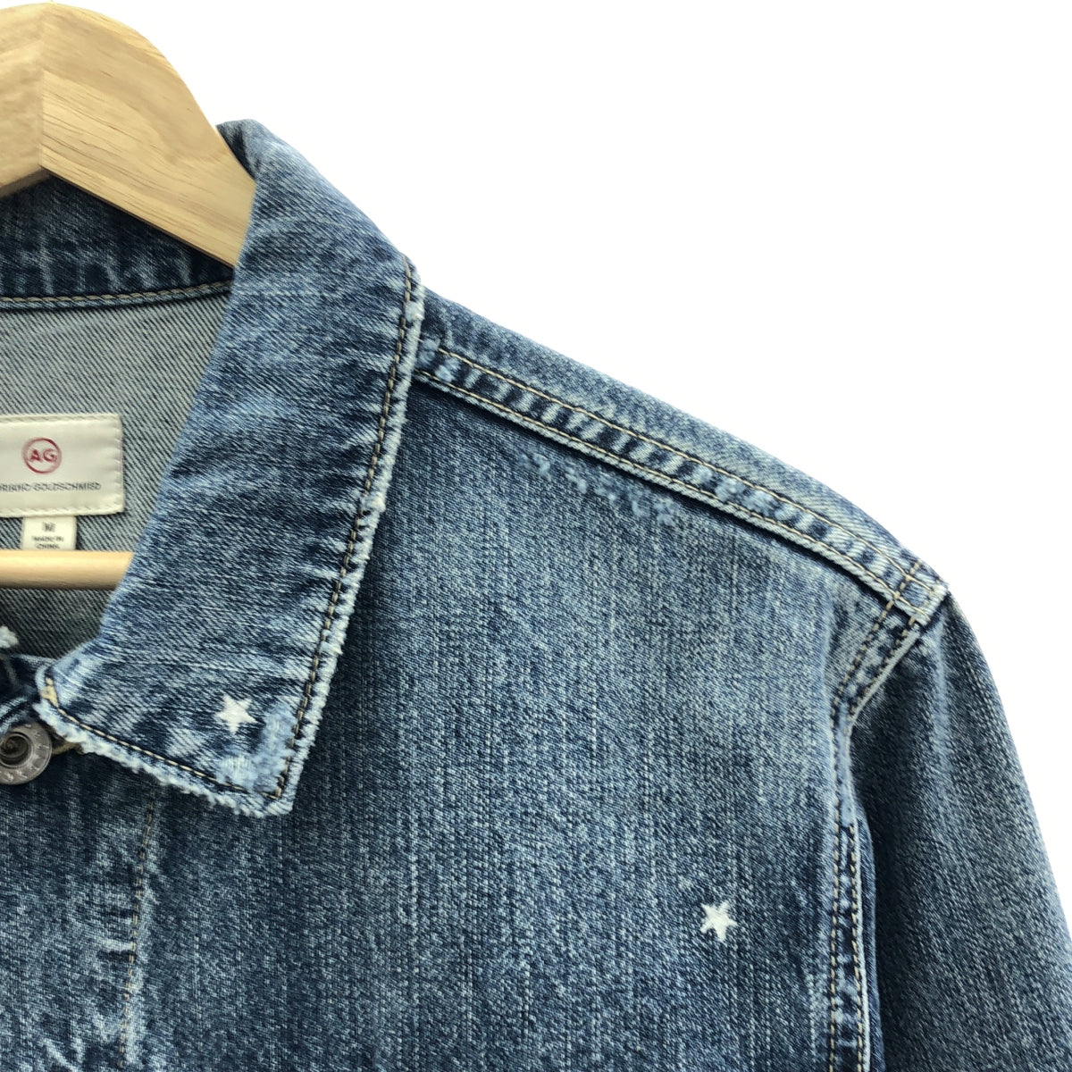 AG adriano Goldschmied / エージーアドリアーノゴールドシュミット | Distressed Denim Jacket / ビー 蜂 ダメージ加工 デニムジャケット | M | インディゴ | レディース