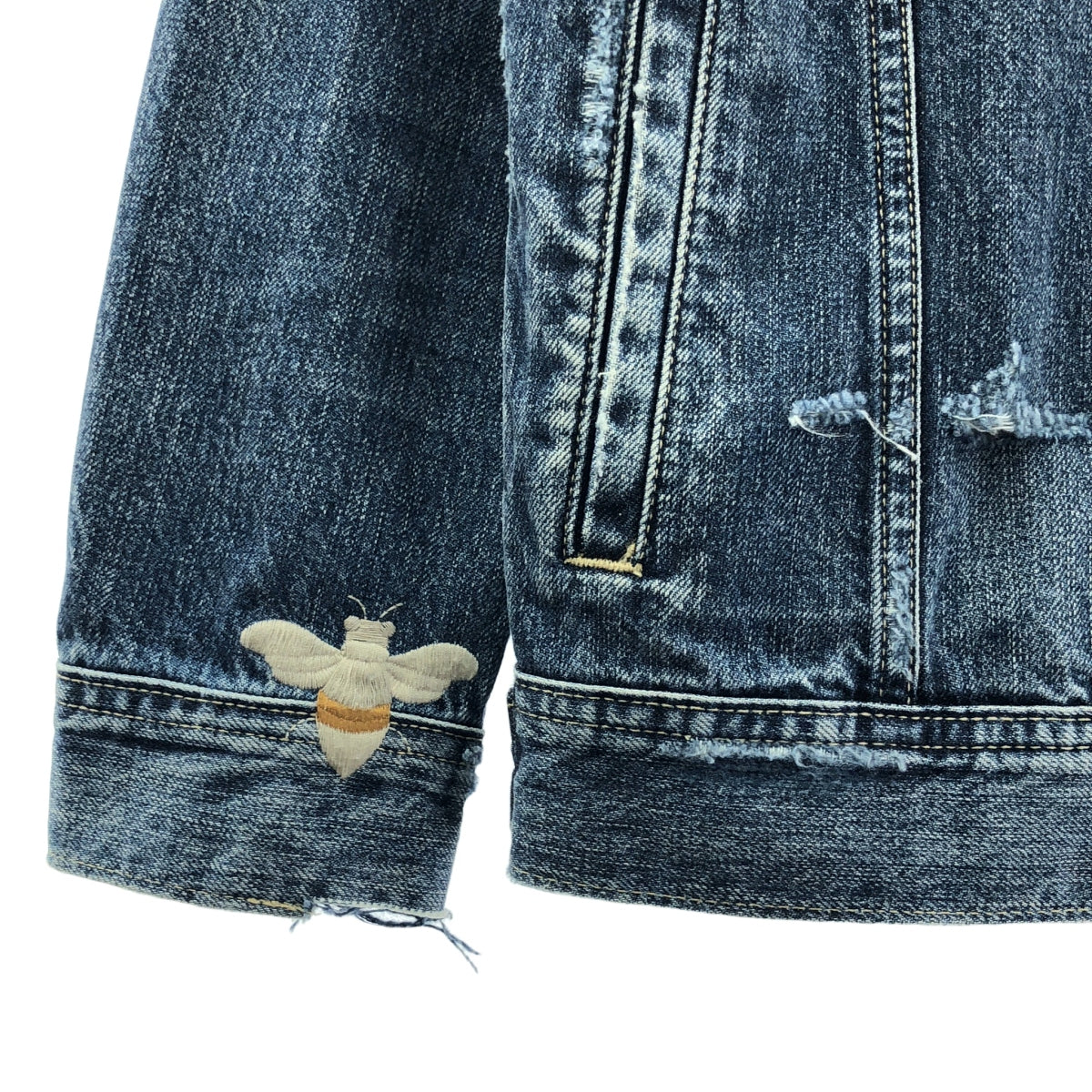 AG adriano Goldschmied / エージーアドリアーノゴールドシュミット | Distressed Denim Jacket / ビー 蜂 ダメージ加工 デニムジャケット | M | インディゴ | レディース