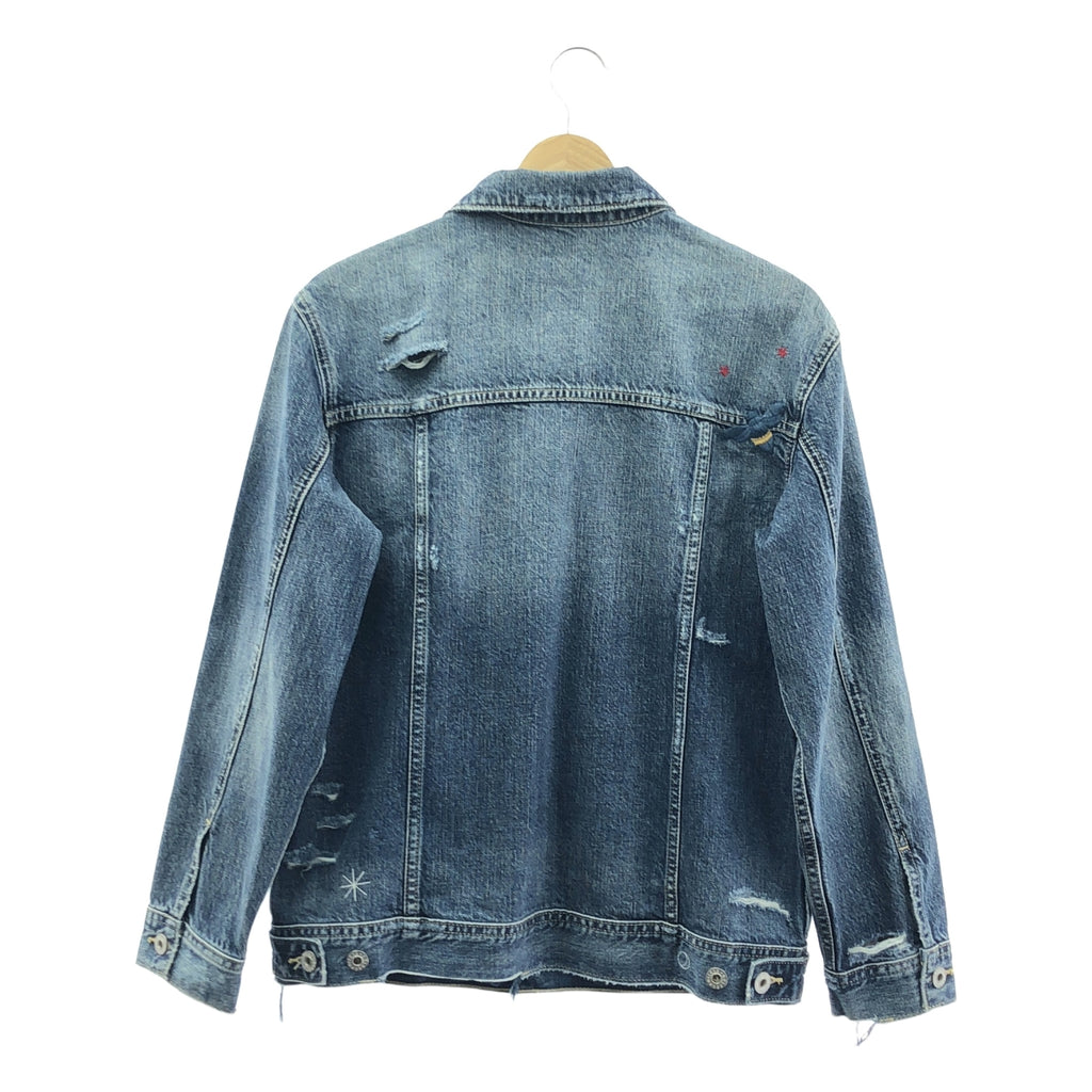 AG adriano Goldschmied / エージーアドリアーノゴールドシュミット | Distressed Denim Jacket / ビー 蜂 ダメージ加工 デニムジャケット | M | インディゴ | レディース
