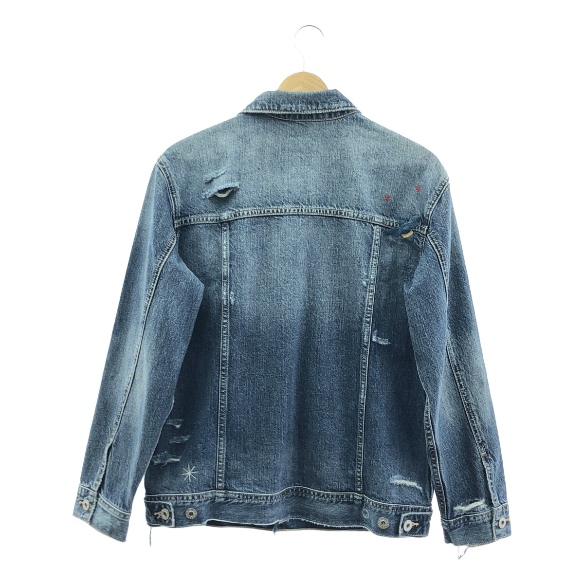 AG adriano Goldschmied / エージーアドリアーノゴールドシュミット | Distressed Denim Jacket / ビー 蜂 ダメージ加工 デニムジャケット | M | インディゴ | レディース