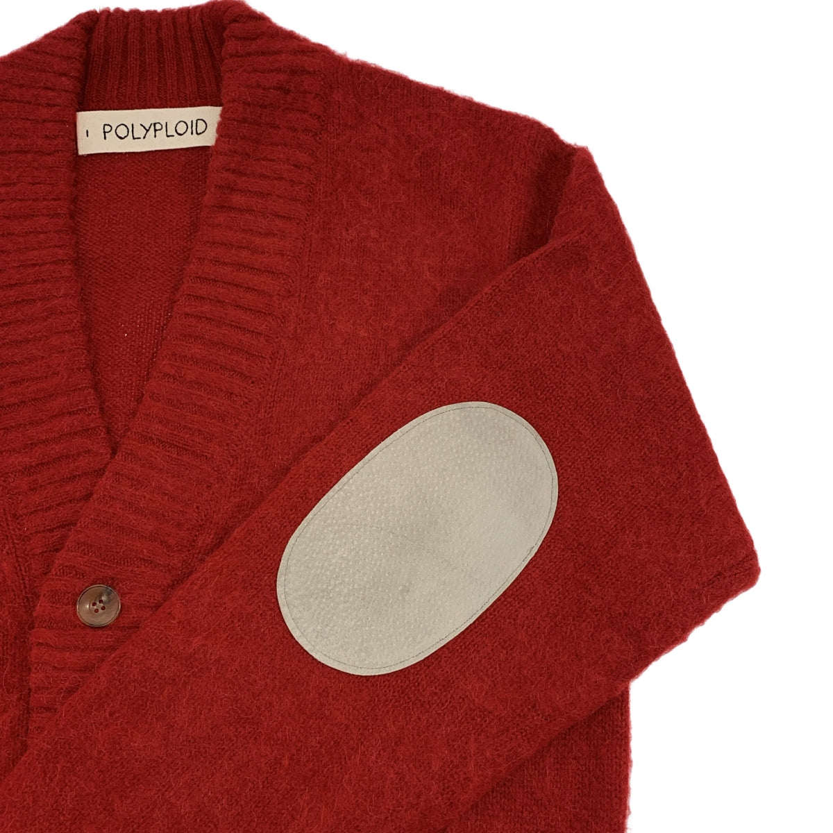 POLYPLOID / 폴리프로이드 | KNIT CARDIGAN / 믹스 울 돼지 가죽 가죽 팔꿈치 패치 니트 카디건 | 3 | 남성