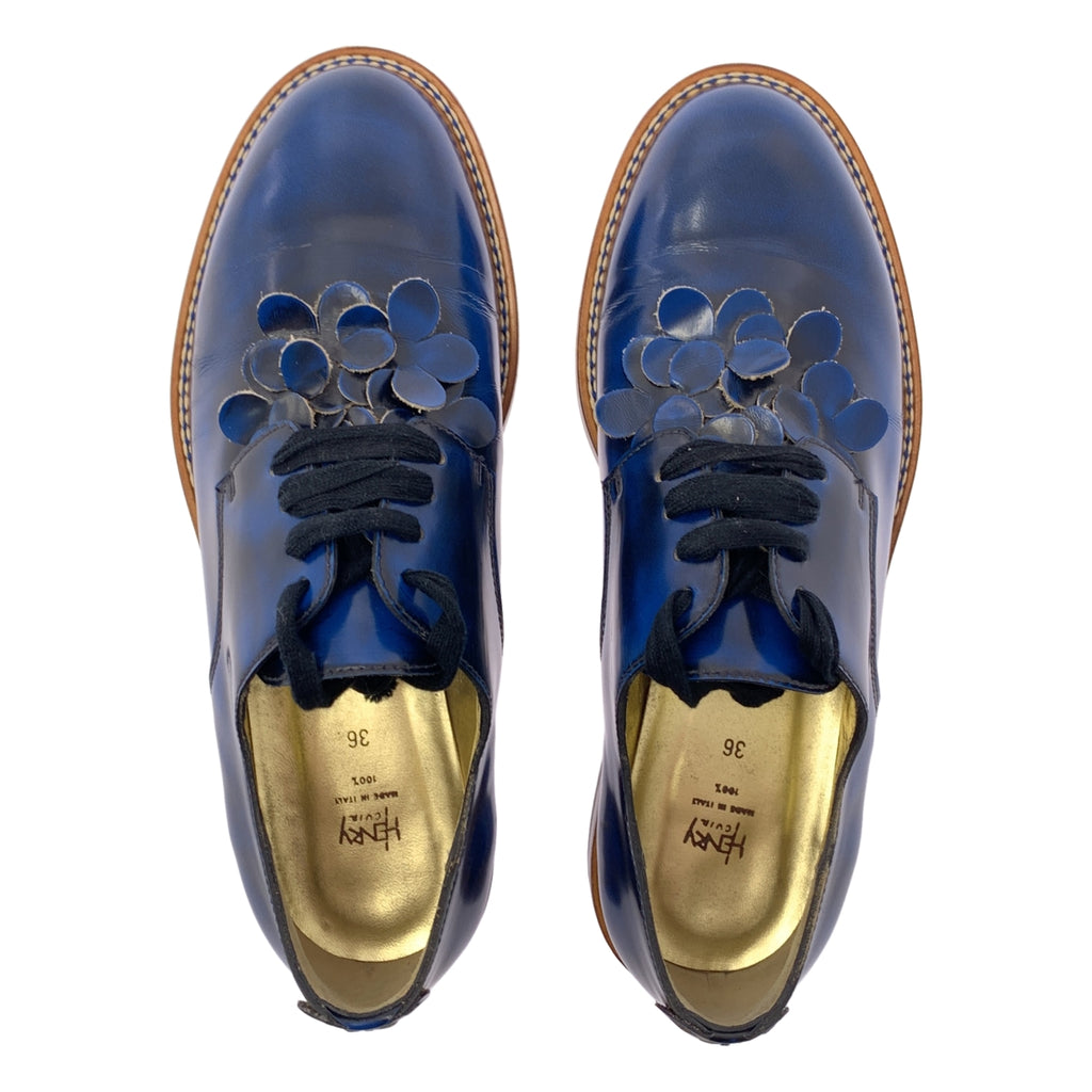 Henry Cuir | 真皮繫帶正裝鞋 | 36碼 | 藍色 | 女士