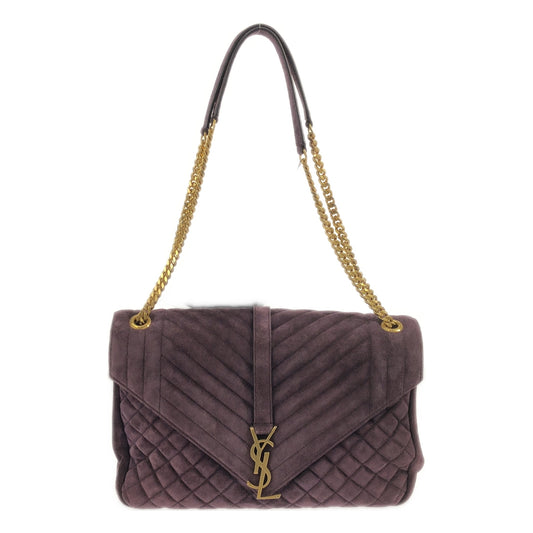 SAINT LAURENT / サンローラン | YSL Tri-Quilt V Flap Shoulder Bag / スエード レザー 金具ロゴ チェーンショルダー フラップ バッグ | purple | レディース