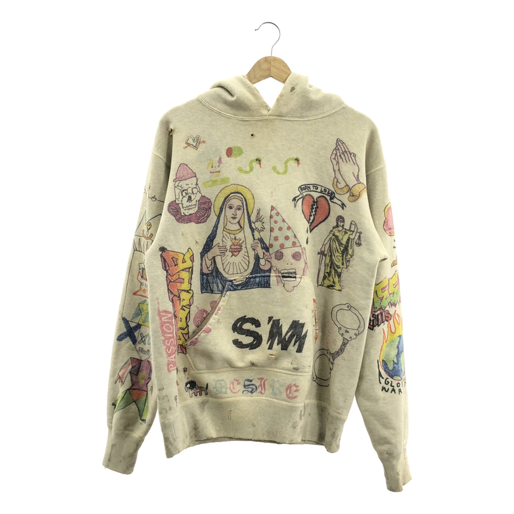 SAINT MICHAEL  Mxxxxxx / セントマイケル | ヴィンテージ加工 グラフィティ フーディ プルオーバー パーカー | S | アイボリー | メンズ