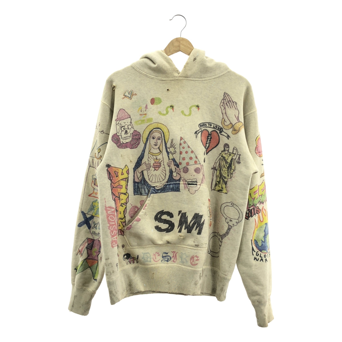 SAINT MICHAEL  Mxxxxxx / セントマイケル | ヴィンテージ加工 グラフィティ フーディ プルオーバー パーカー | S | アイボリー | メンズ