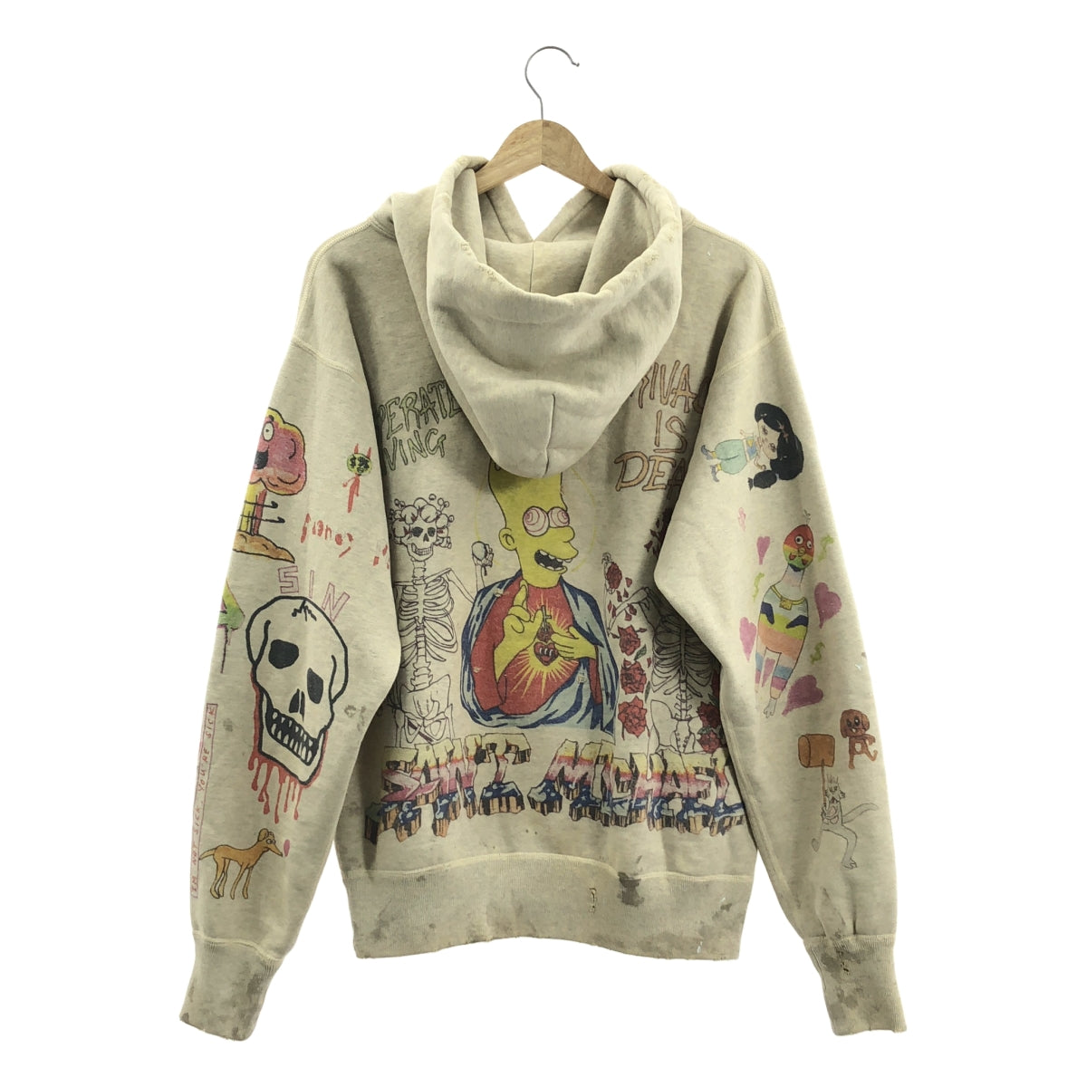 SAINT MICHAEL  Mxxxxxx / セントマイケル | ヴィンテージ加工 グラフィティ フーディ プルオーバー パーカー | S | アイボリー | メンズ