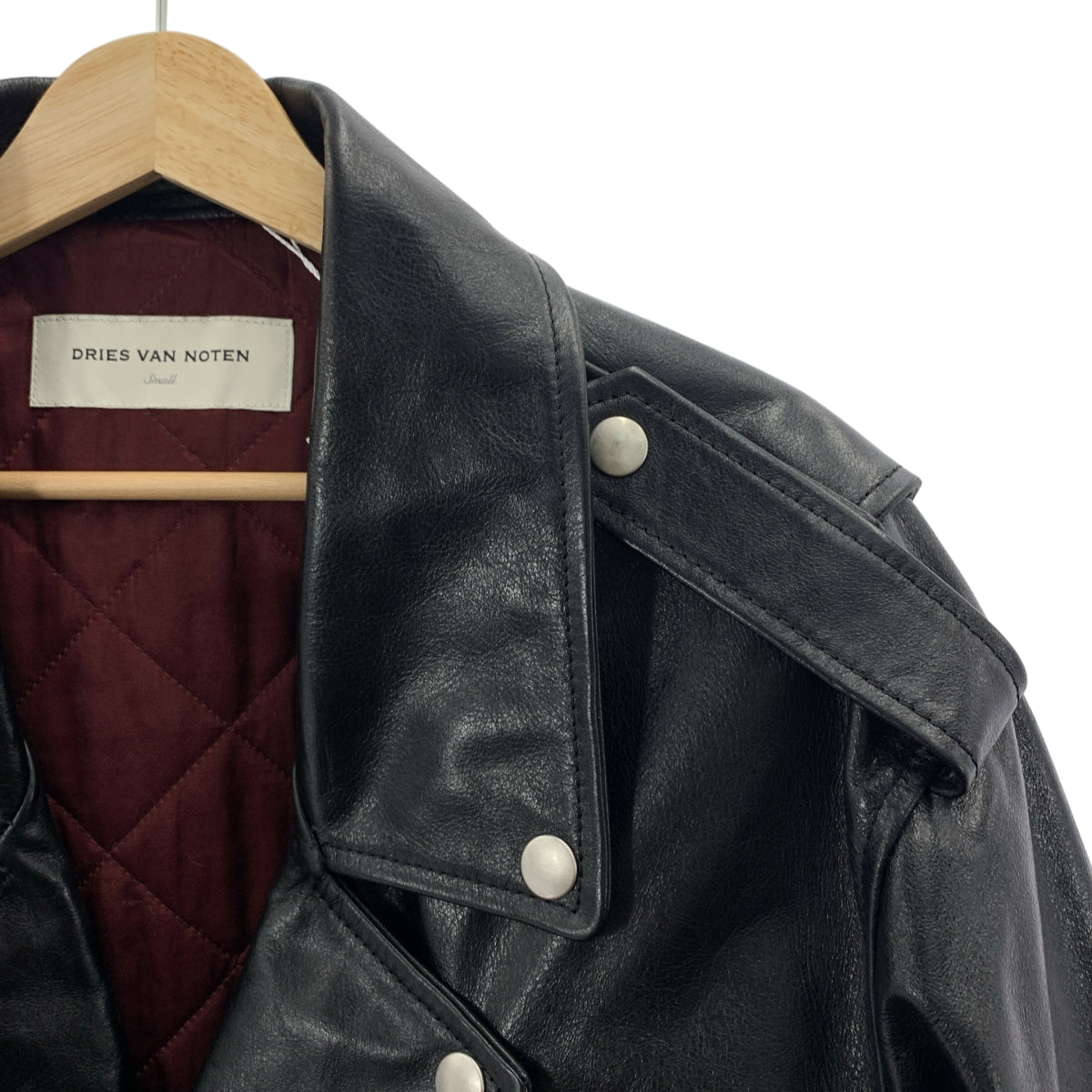 [狀況極佳] DRIES VAN NOTEN | 超大雙排扣皮革騎士夾克，帶絎縫襯裡 | S 碼 | 黑色 | 男款