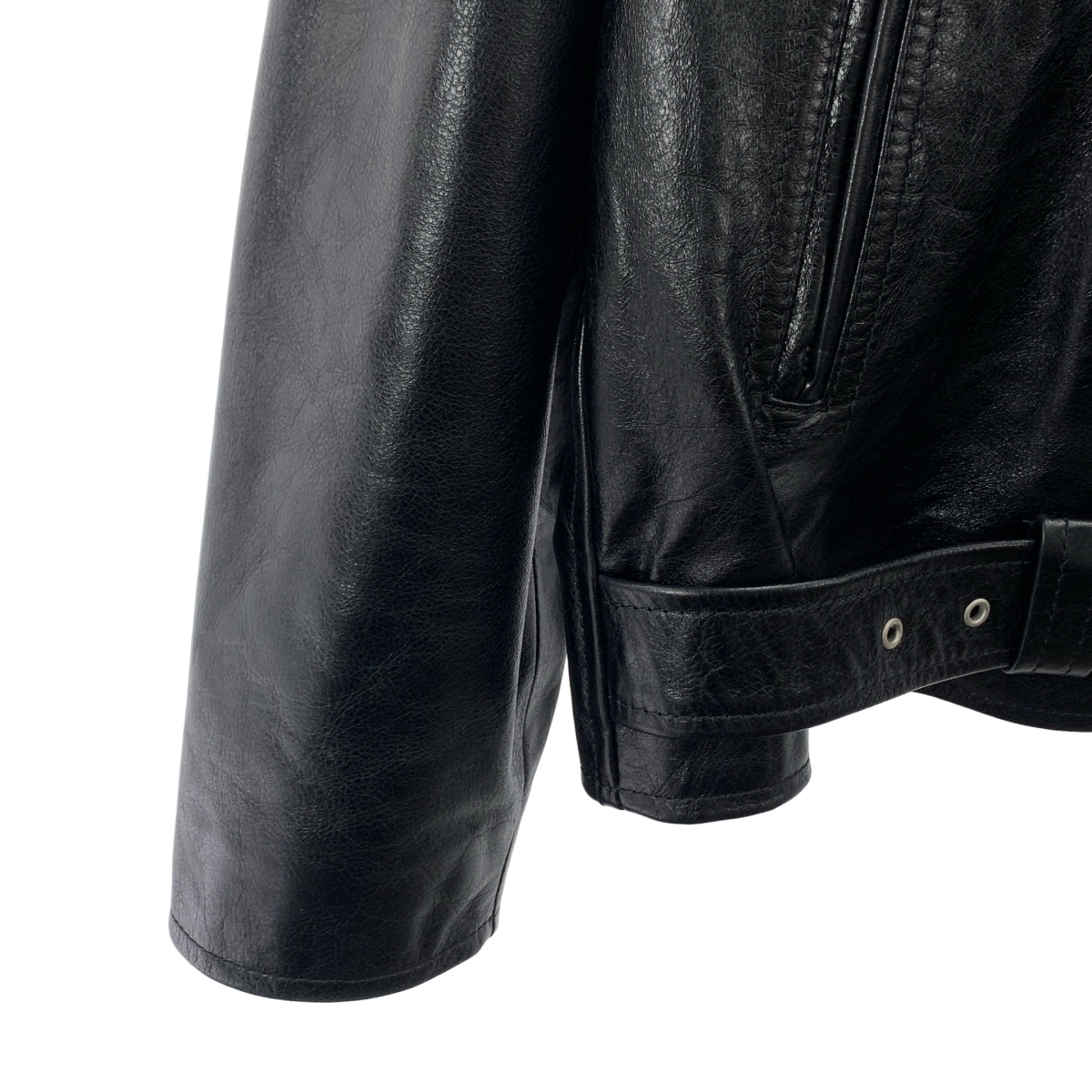 [狀況極佳] DRIES VAN NOTEN | 超大雙排扣皮革騎士夾克，帶絎縫襯裡 | S 碼 | 黑色 | 男款