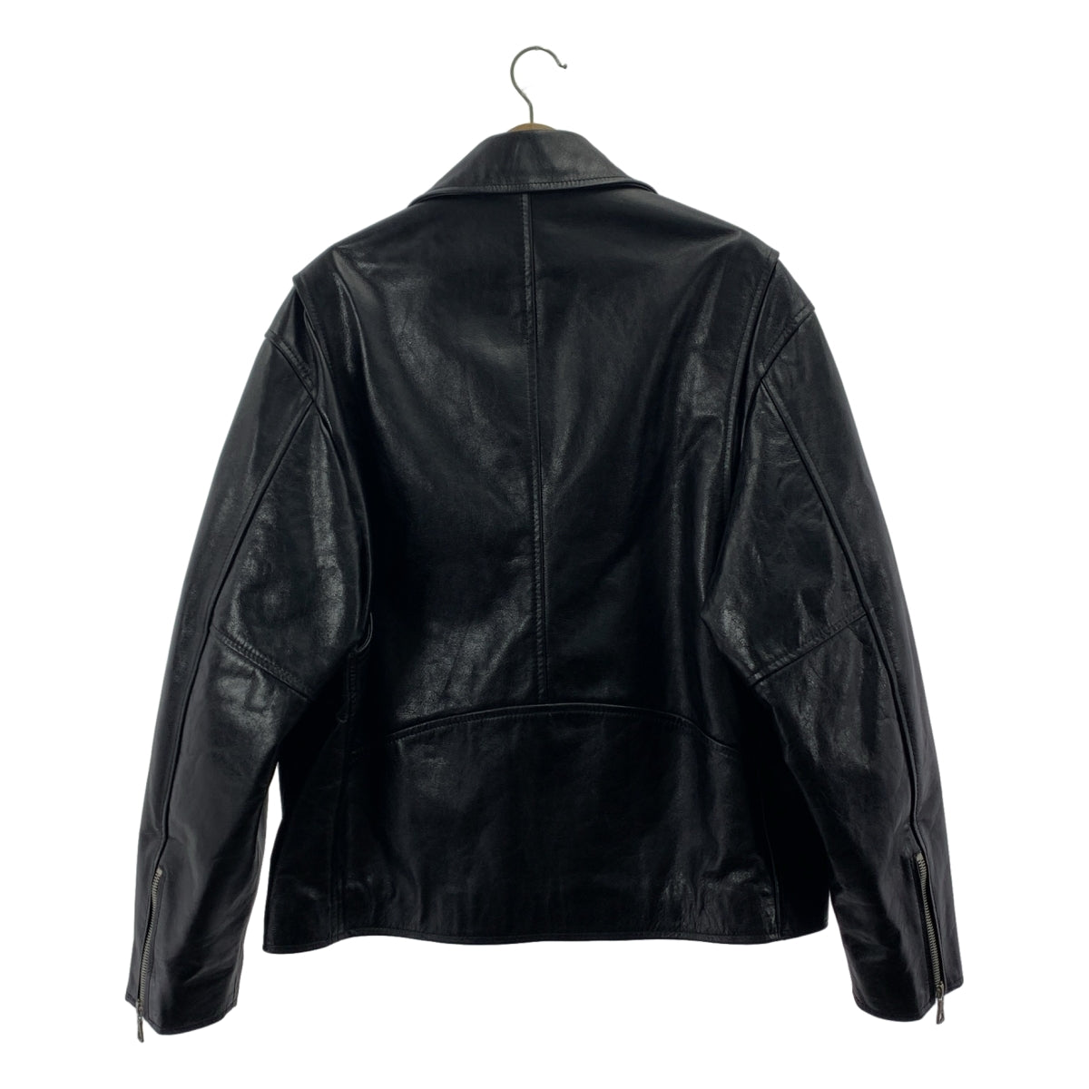 [狀況極佳] DRIES VAN NOTEN | 超大雙排扣皮革騎士夾克，帶絎縫襯裡 | S 碼 | 黑色 | 男款