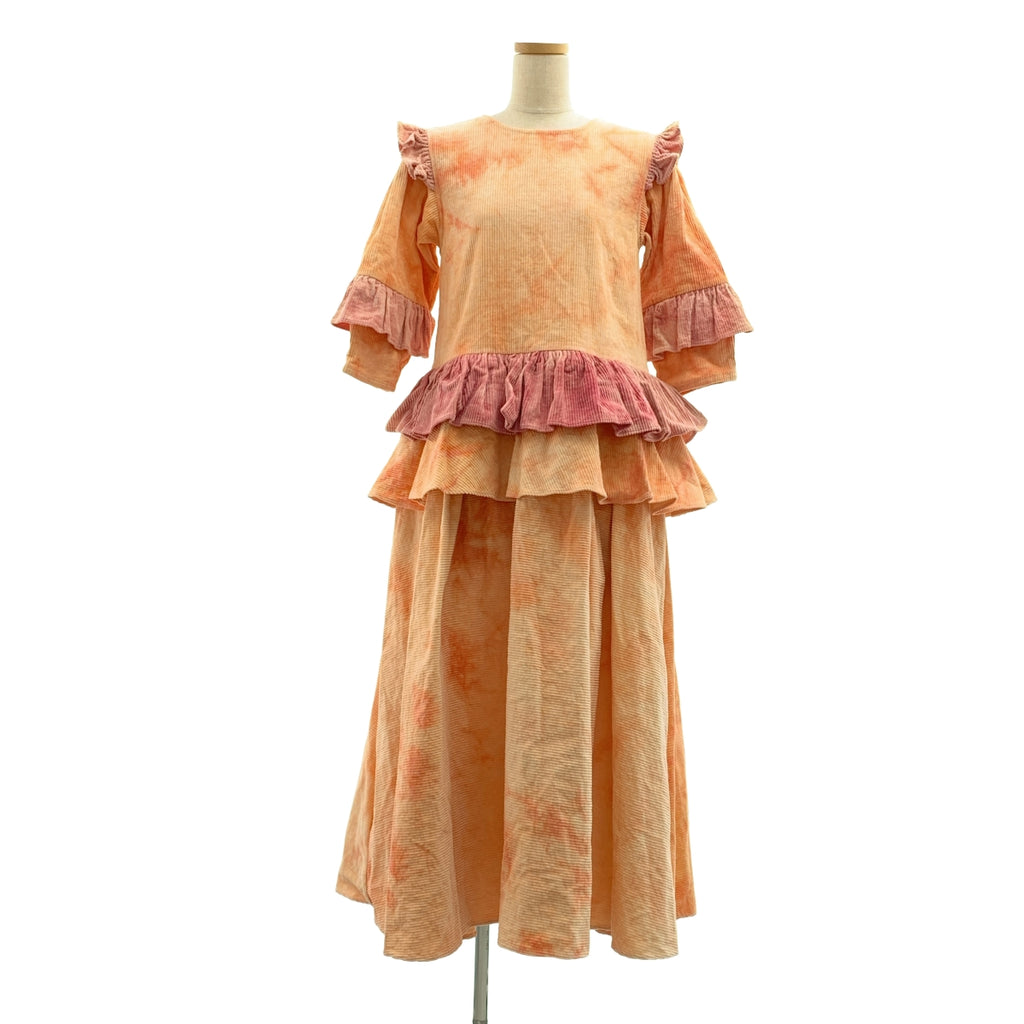 STORY mfg. | 紮染荷葉邊燈芯絨洋裝 | XS |