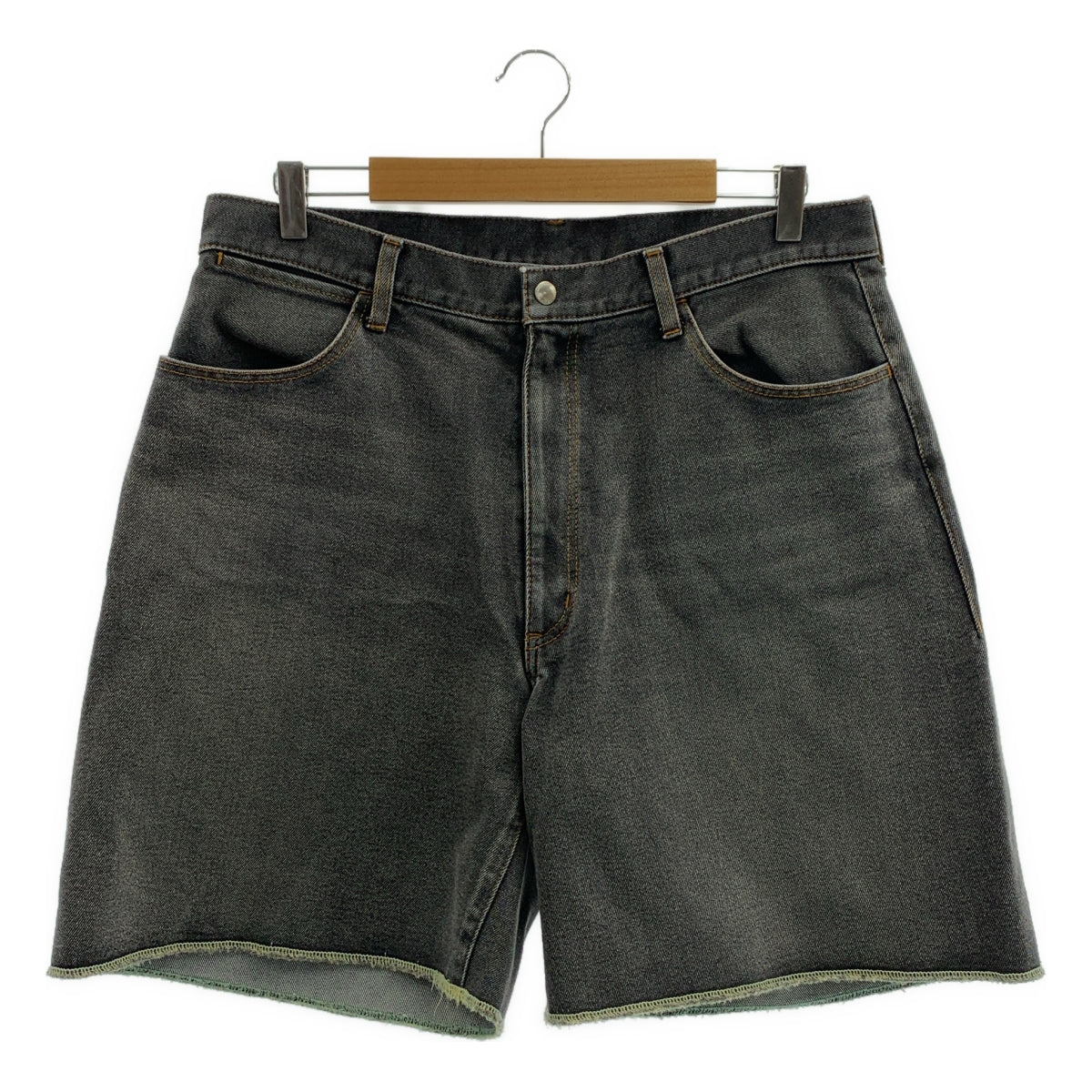 N.HOOLYWOOD / 엔 할리우드 | COMPILE / DENIM HALF PANTS / 블랙 데님 와이드 이지 반바지 반바지 | 42 | 남성