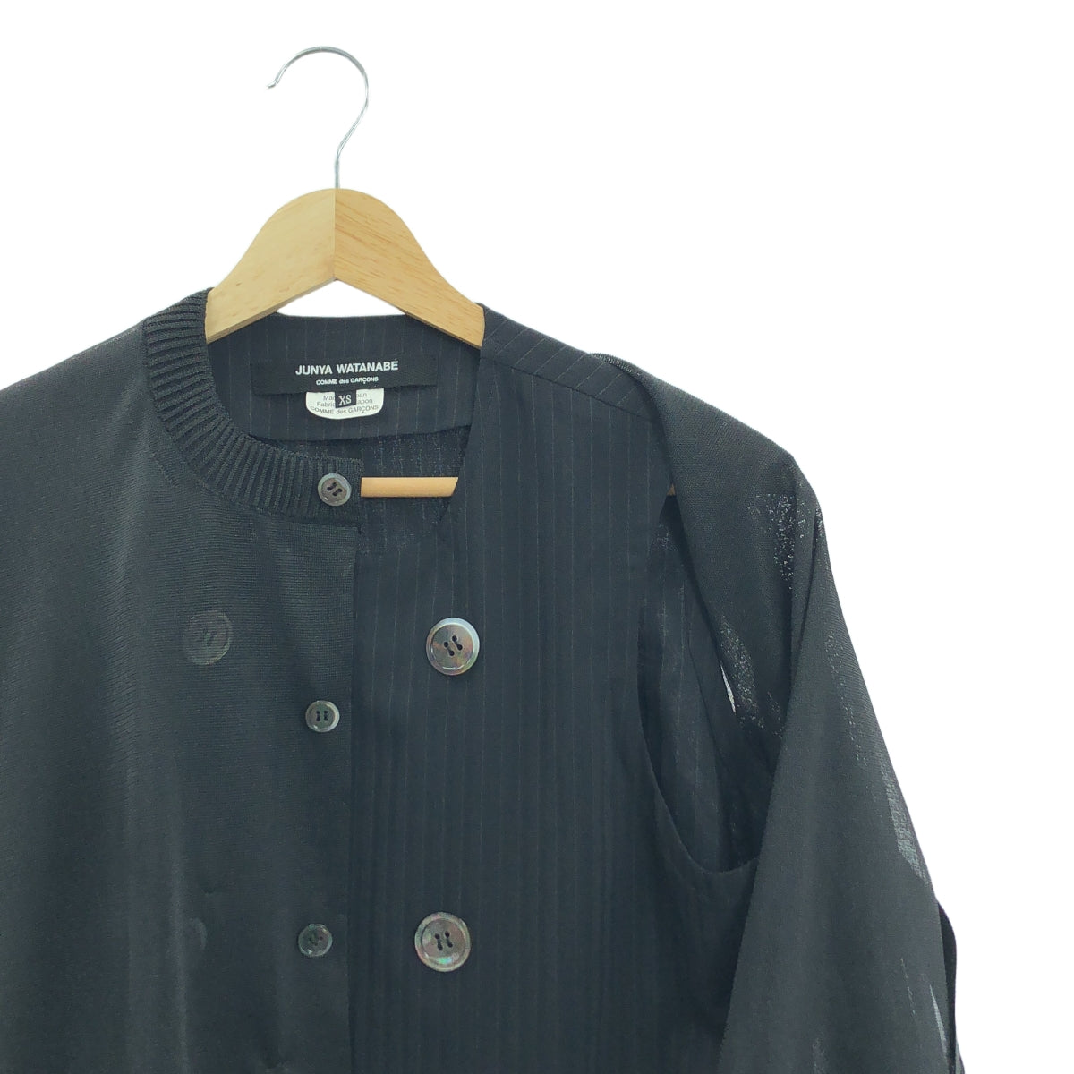 【미품】 JUNYA WATANABE COMME des GARCONS / 준야와타나베 | 2021SS/AD2020 | 시어 카디건 도킹 레이어드 울 원피스 | XS | 블랙 | 여성