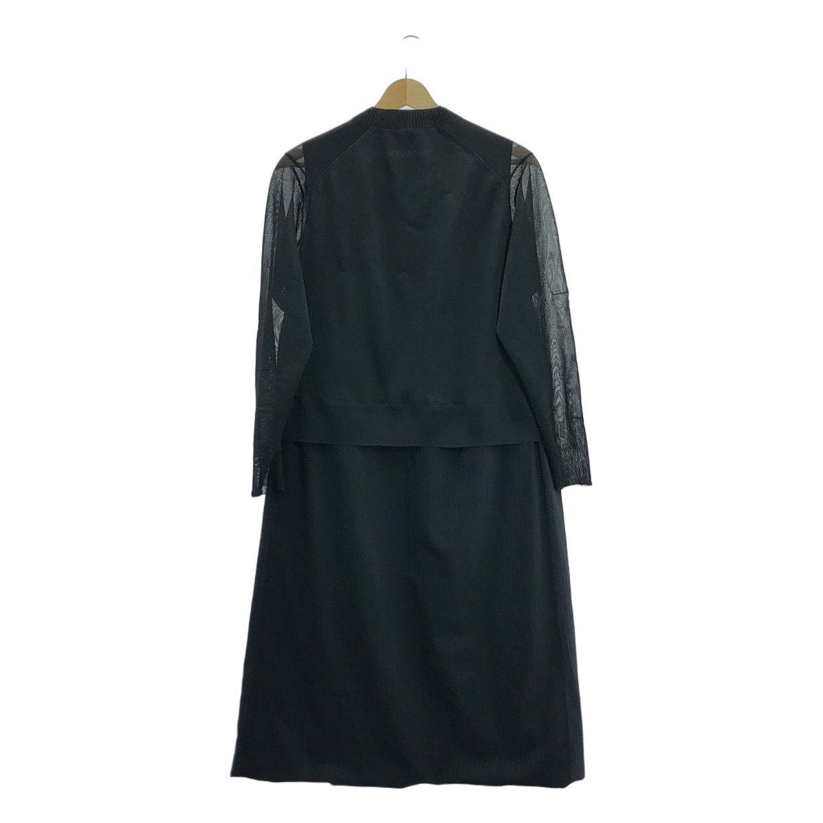 [狀況良好] JUNYA WATANABE COMME des GARCONS / 渡邊淳彌 | 2021SS / AD2020 | 透明開衫對接層疊羊毛連身裙 | XS | 黑色 | 女款