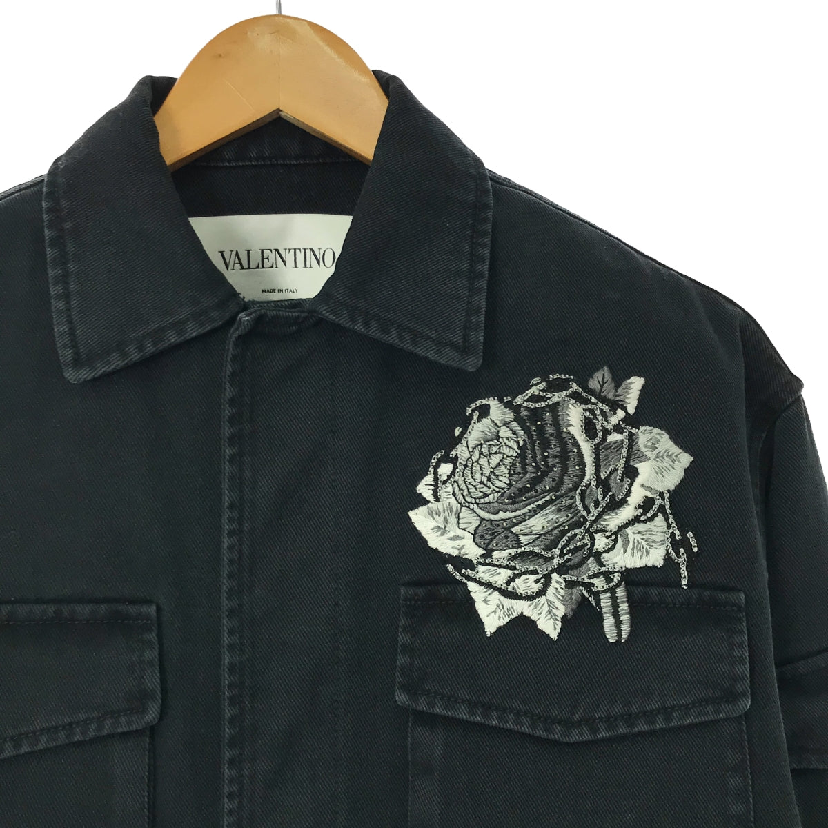 VALENTINO | Flower Bead Embroidery Denim Jacket | Size 40 | Black | Women's