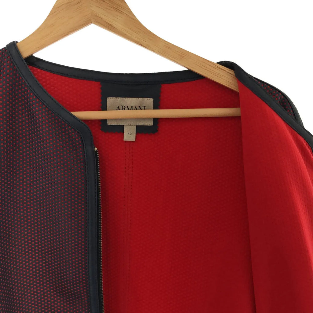 ARMANI COLLEZIONI / アルマーニコレツォーニ | メッシュ ボンディング パイピング ノーカラージャケット | 40 | ネイビー | レディース