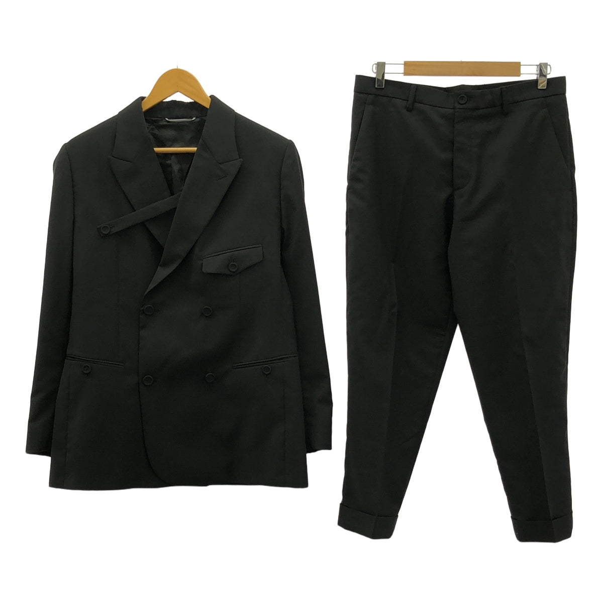 [品相良好] Dior | 2022AW | Set-up / 羊毛馬海毛肩帶雙排扣訂製外套 / 休閒褲 | 48 | 黑色 | 男士