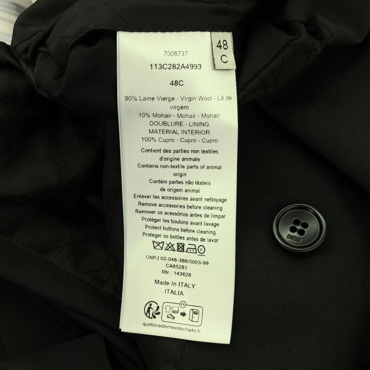 [品相良好] Dior | 2022AW | Set-up / 羊毛馬海毛肩帶雙排扣訂製外套 / 休閒褲 | 48 | 黑色 | 男士