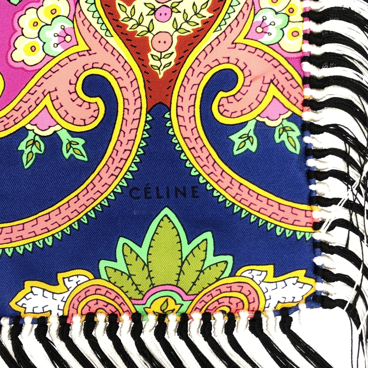 【美品】  CELINE / セリーヌ | シルク ペイズリー柄 フリンジ 大判ストール | マルチカラー