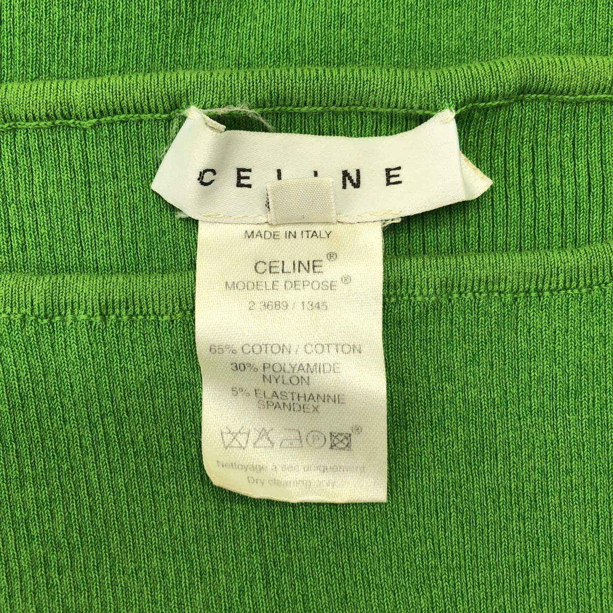 CELINE / セリーヌ | コットン ロゴ 金ボタン ニット トップス | L | グリーン | レディース