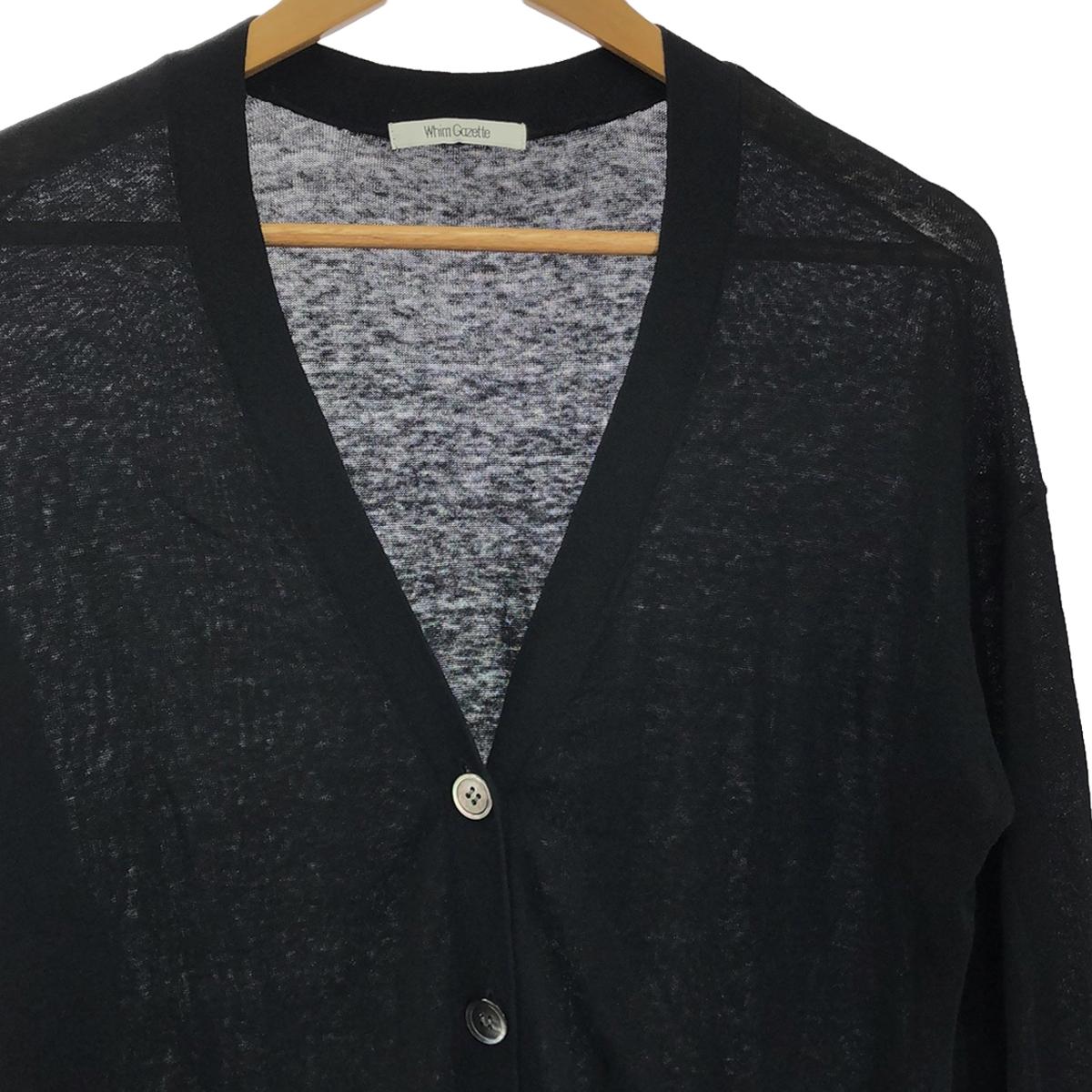 Whim Gazette | Linen Silk V-neck Cardigan | F | Black | Women's