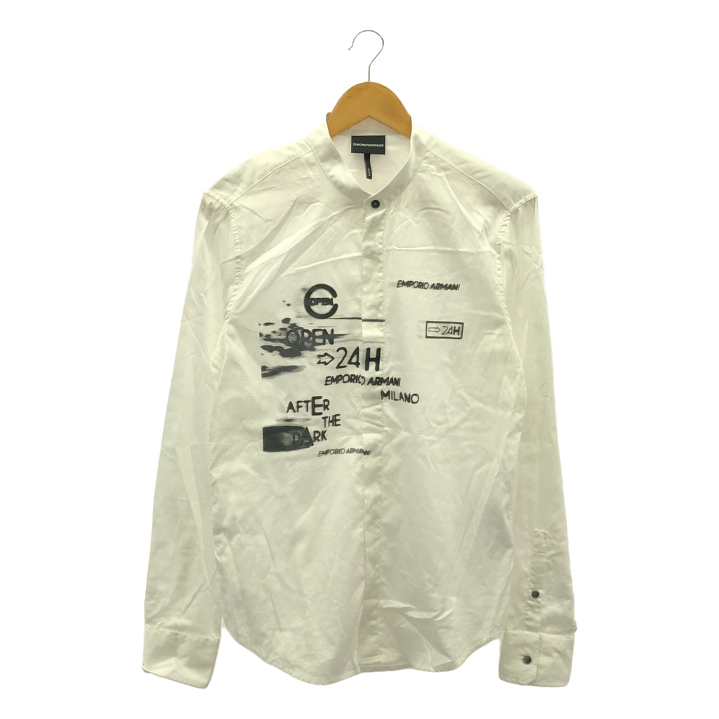 EMPORIO ARMANI / エンポリオアルマーニ | 2way 付け襟 プリント バンドカラー / レギュラーカラー シャツ | M | ホワイト | メンズ