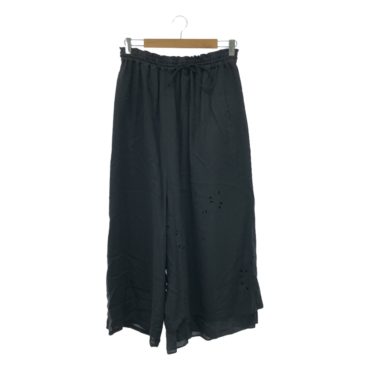 【미품】 Y's / 와이즈 요우지야마모토 | DRAWSTRING PANTS WITH DOUBLE LEFT LEG 컷 워크 팬츠 | 2 | 블랙 | 여성