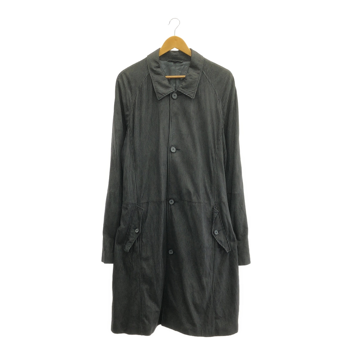 GIORGIO ARMANI / ジョルジオアルマーニ | ラムレザー ストライプ トレンチコート | 56 | ネイビー | メンズ