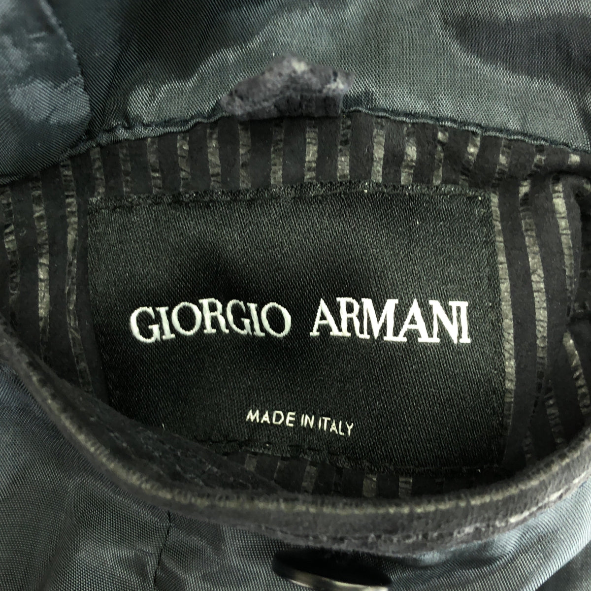 GIORGIO ARMANI / ジョルジオアルマーニ | ラムレザー ストライプ トレンチコート | 56 | ネイビー | メンズ
