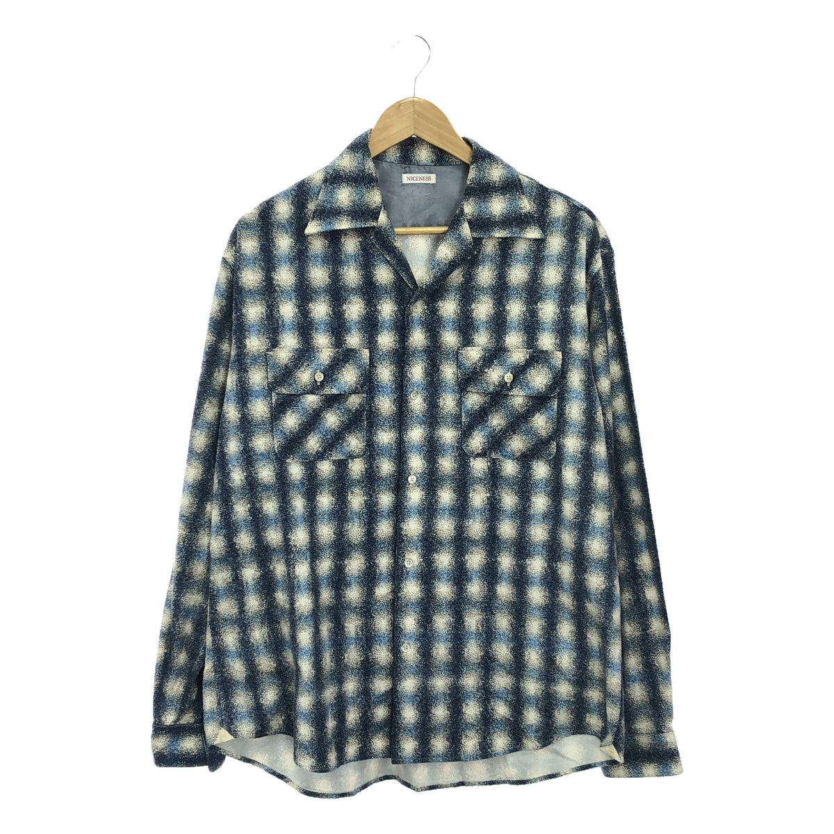 [Good Condition] NICENESS | 2024SS | KURT Printed Silk Flannel Check Shirt | M | Blue | Men's