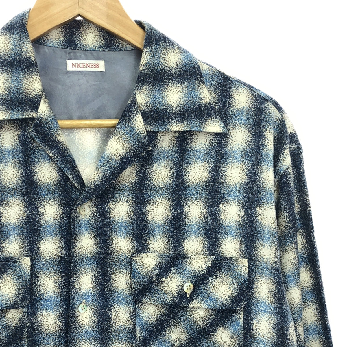 [Good Condition] NICENESS | 2024SS | KURT Printed Silk Flannel Check Shirt | M | Blue | Men's