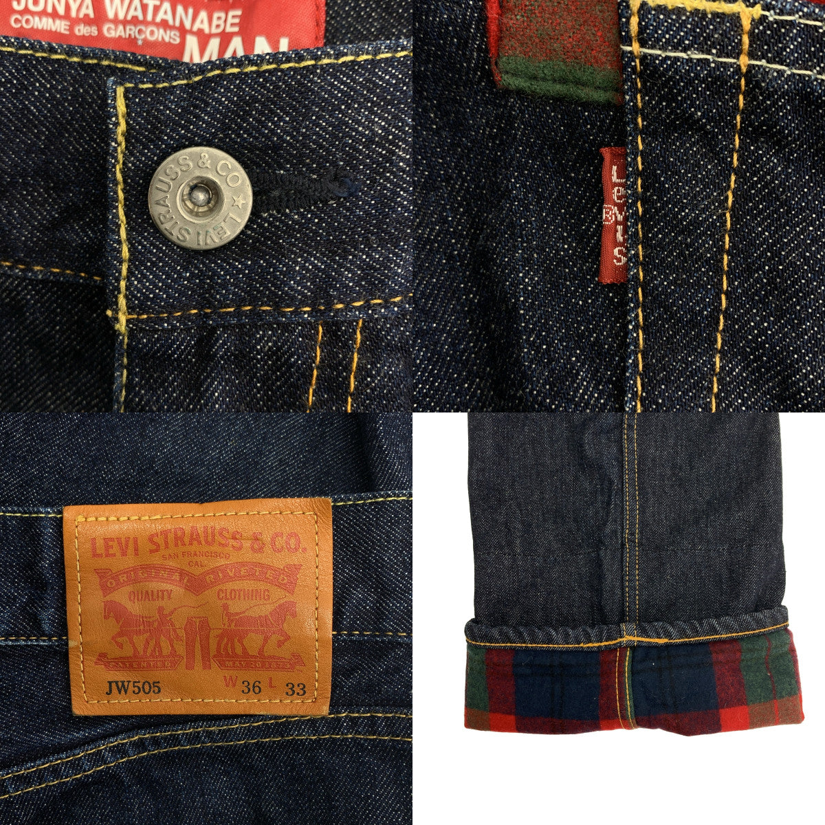 JUNYAWATANABE COMMEdesGARCONS MAN / 준야와타나베만 | 2013AW | × Levi's / 리바이스 가죽 패치 롤업 체크 데님 팬츠 | L | 인디고 | 남성