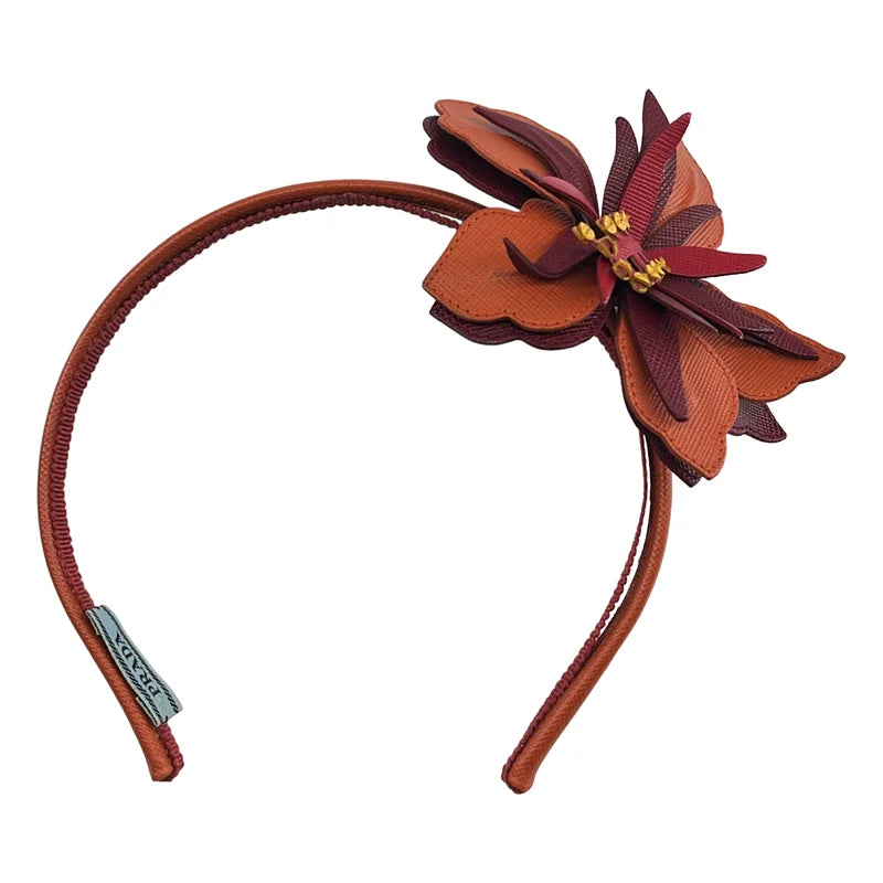 PRADA / プラダ | サフィアーノ レザー フラワーヘアバンド |