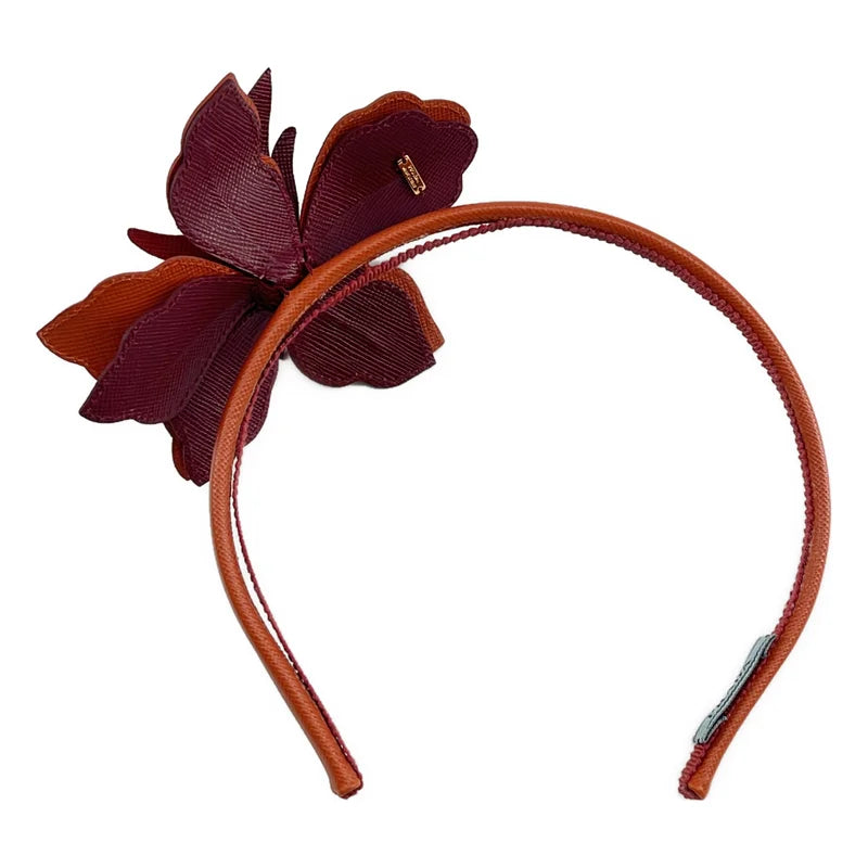 PRADA / プラダ | サフィアーノ レザー フラワーヘアバンド |