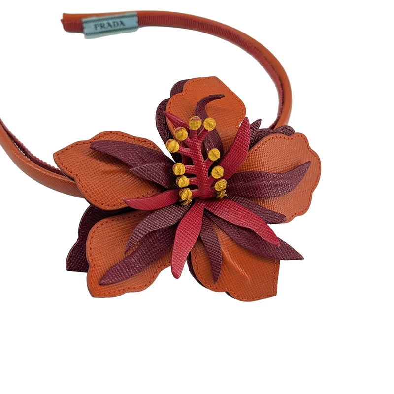 PRADA / プラダ | サフィアーノ レザー フラワーヘアバンド |