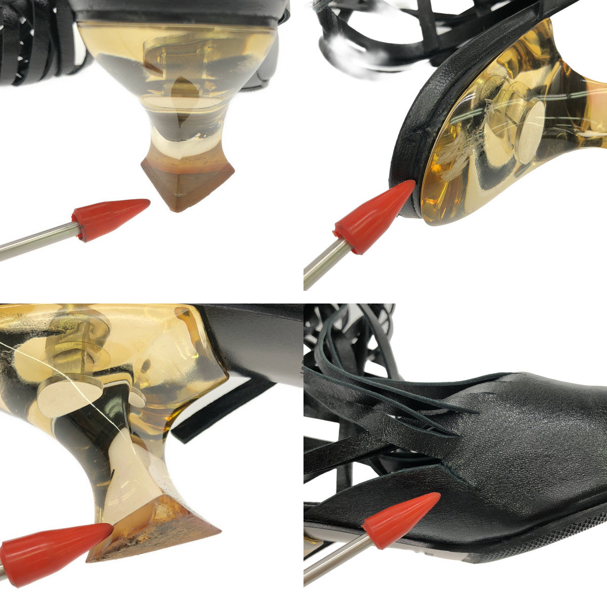 【미품】 JIL SANDER / 질 썬더 | 2022SS | 가죽 프린지 슬링 백 클리어 힐 펌프스 | 36 1/2 | 블랙 | 여성