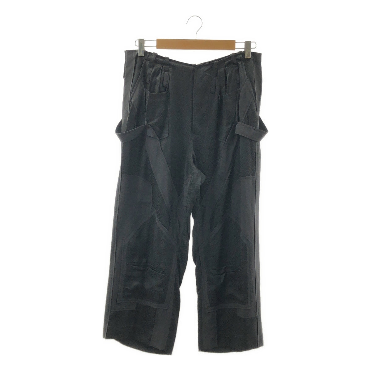 BALENCIAGA / バレンシアガ | silk 100％ / シルク 総柄 パッチ ワイド スラックスパンツ | 38 | ブラック | レディース