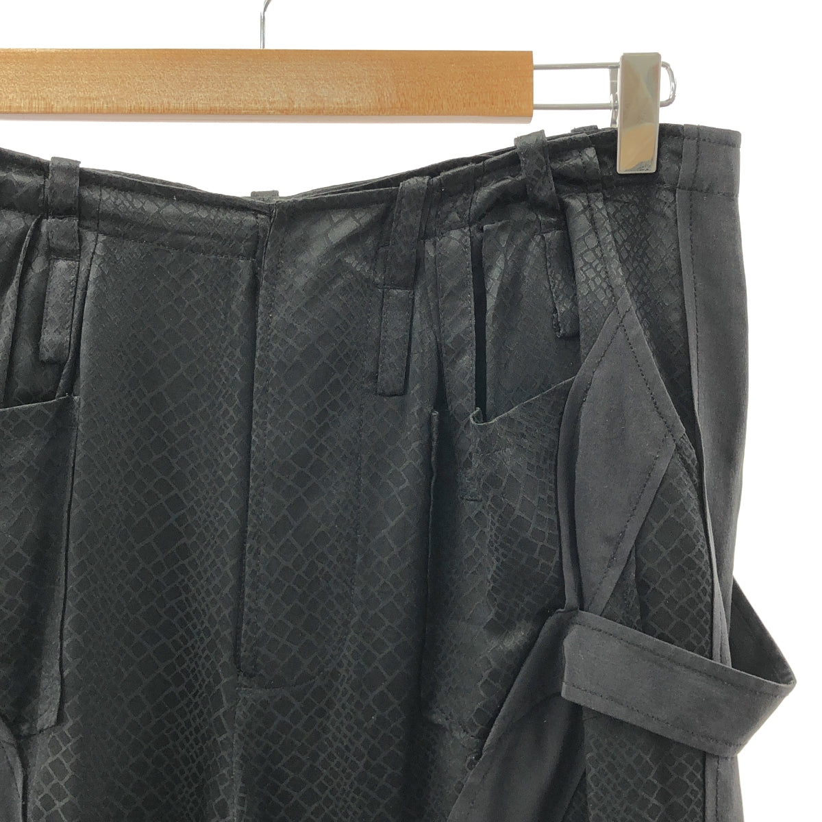 BALENCIAGA / バレンシアガ | silk 100％ / シルク 総柄 パッチ ワイド スラックスパンツ | 38 | ブラック | レディース