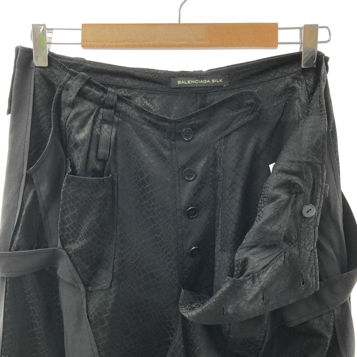 BALENCIAGA / バレンシアガ | silk 100％ / シルク 総柄 パッチ ワイド スラックスパンツ | 38 | ブラック | レディース