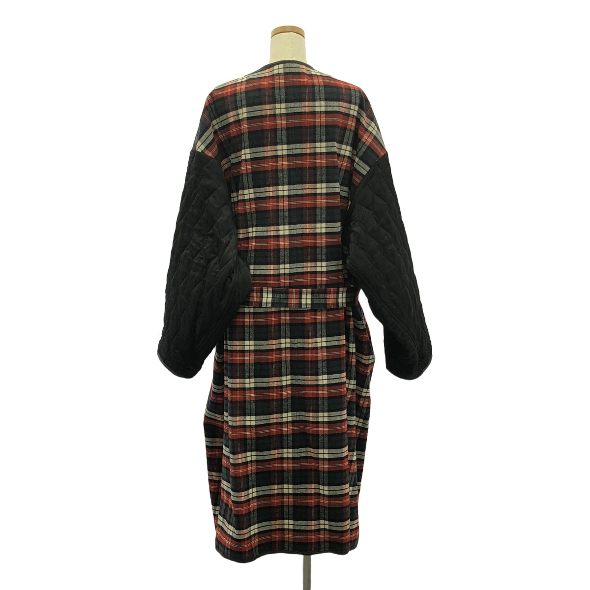 【美品】  BALENCIAGA / バレンシアガ | 2018 | キルティング切替え チェック ガウンコート | 34 | レッド/ブラック/ホワイト | レディース