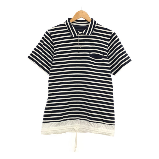 sacai | Striped short-sleeved polo shirt with different material | 2 | Navy/White | Men's