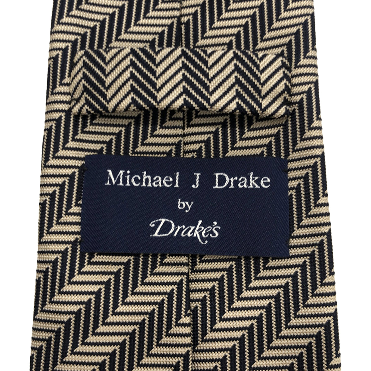 【美品】  DRAKE'S / ドレイクス | Michael J Drake / silk 100％ / シルク ジャガード ネクタイ フォーマル | ベージュ/ダークネイビー系