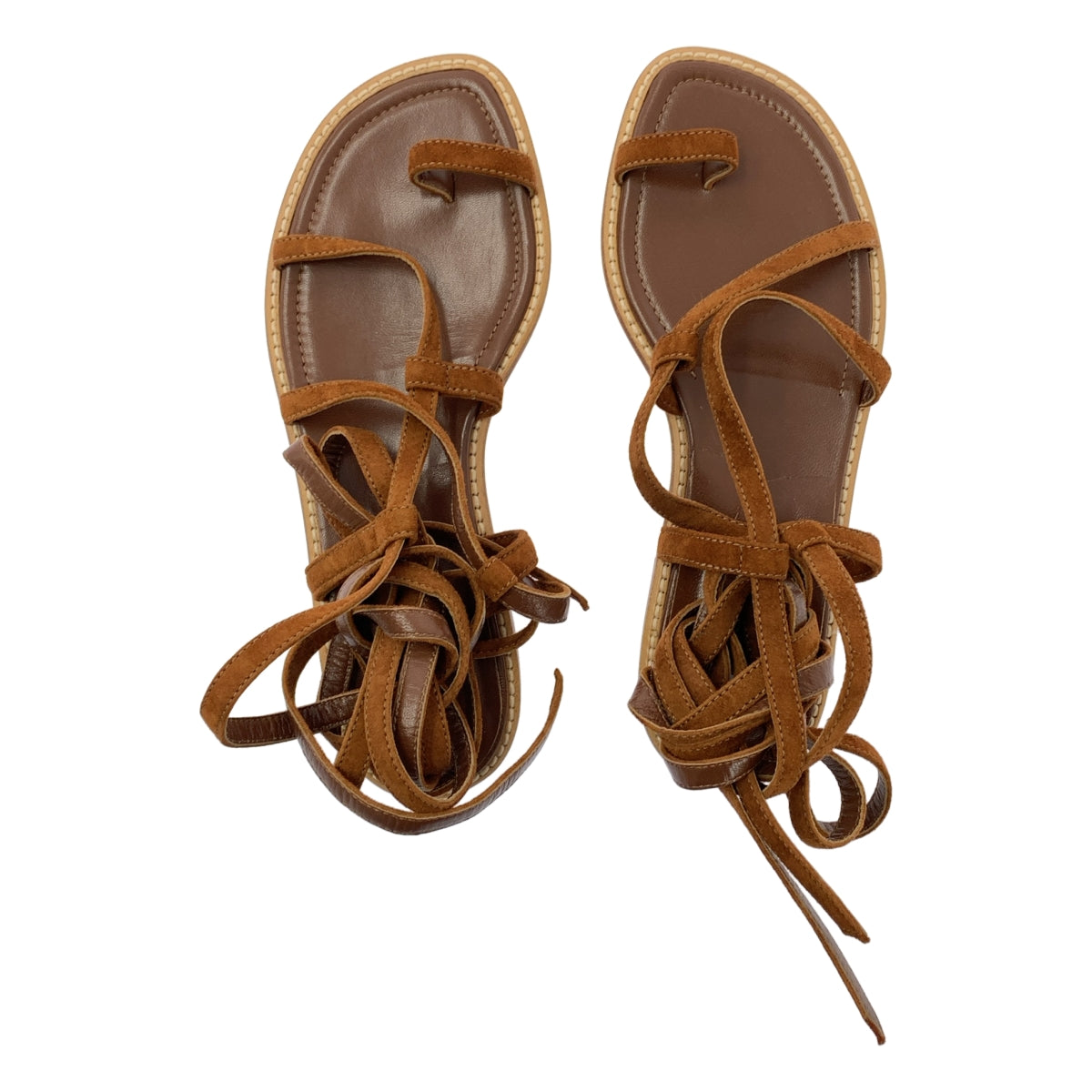 MANOLO BLAHNIK / Manolo Branik | 플랫 가죽 레이스 업 샌들 | 35 1/2 |