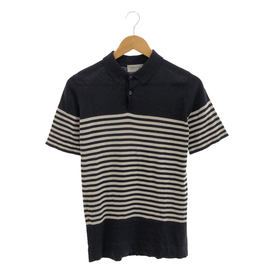 JOHN SMEDLEY / John Smedley | Sea Island Cotton Border High Gauge Knit Polo Shirt | S | Navy | Men's