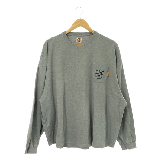 SEE SEE | Logo Embroidered Crew Neck Long Sleeve Pocket T-Shirt | M | Gray | Men's